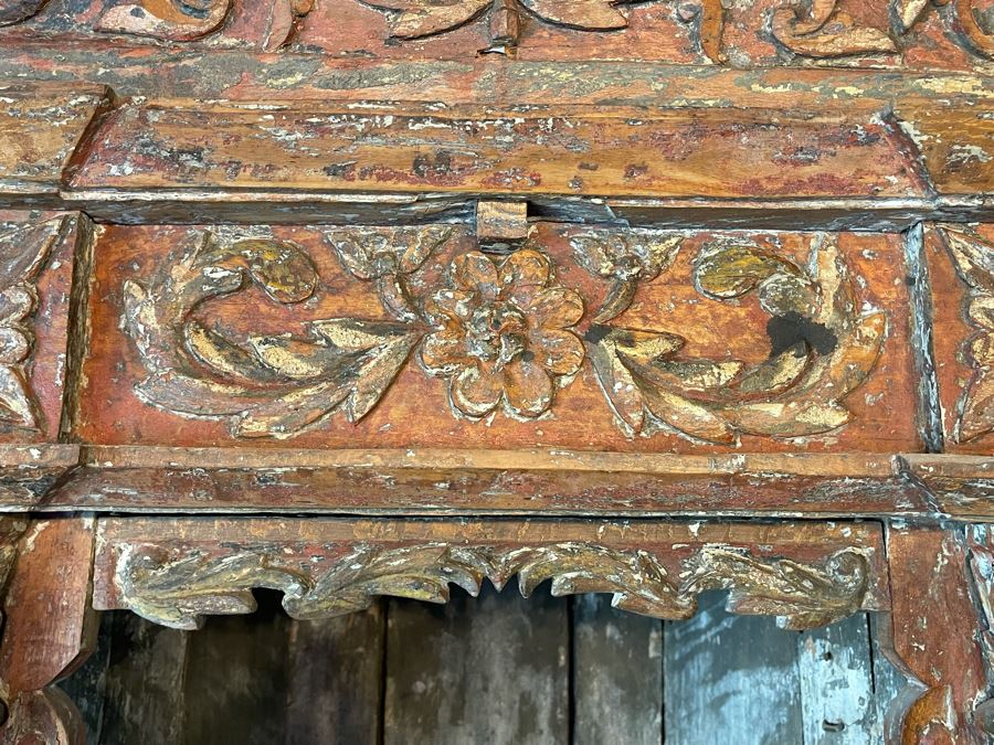 Antique Mexican Carved Painted Wooden Santos Niche Church Altar Shrine Shabby Chic 34W X 13D X 39H [Photo 11]