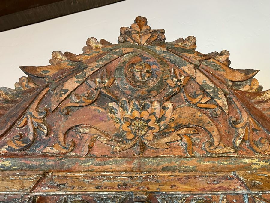 Antique Mexican Carved Painted Wooden Santos Niche Church Altar Shrine Shabby Chic 34W X 13D X 39H [Photo 12]