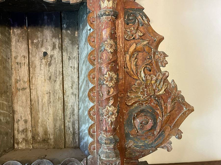 Antique Mexican Carved Painted Wooden Santos Niche Church Altar Shrine Shabby Chic 34W X 13D X 39H [Photo 9]