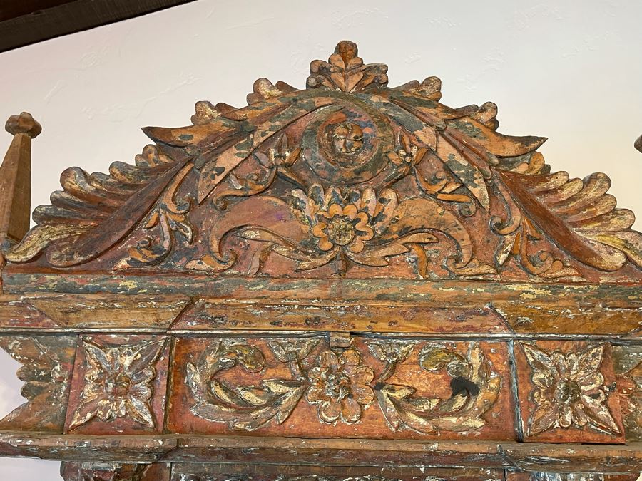 Antique Mexican Carved Painted Wooden Santos Niche Church Altar Shrine Shabby Chic 34W X 13D X 39H [Photo 10]