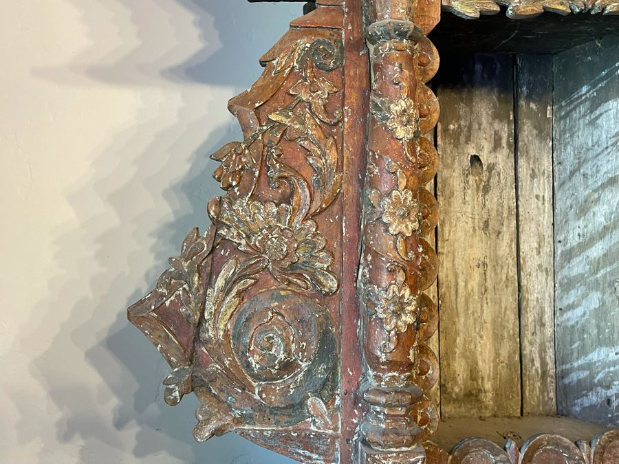 Antique Mexican Carved Painted Wooden Santos Niche Church Altar Shrine Shabby Chic 34W X 13D X 39H [Photo 13]