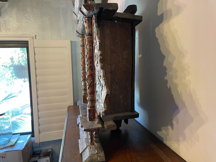 Antique Mexican Carved Painted Wooden Santos Niche Church Altar Shrine Shabby Chic 34W X 13D X 39H [Photo 14]