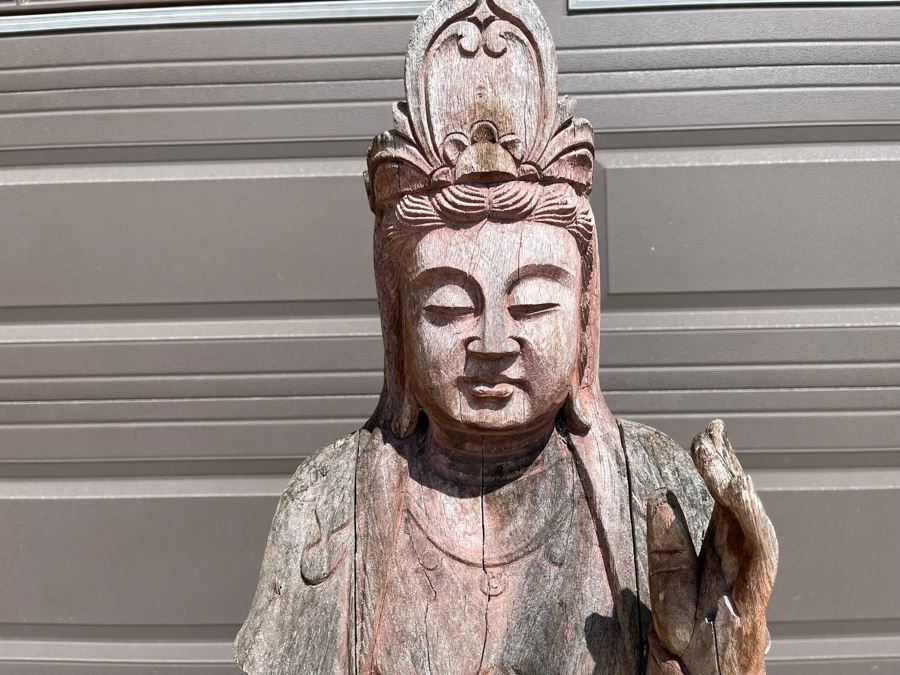 Vintage Chinese Carved Wooden Sculpture Of Guanyin Buddha 16W X 10D X 56H [Photo 14]