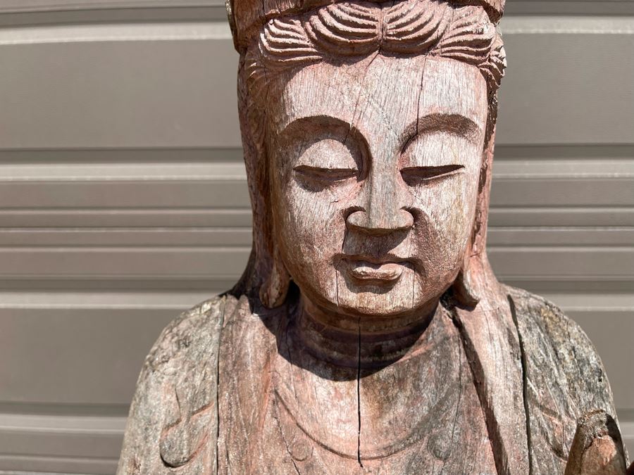 Vintage Chinese Carved Wooden Sculpture Of Guanyin Buddha 16W X 10D X 56H [Photo 17]