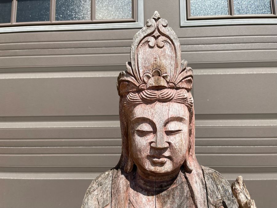 Vintage Chinese Carved Wooden Sculpture Of Guanyin Buddha 16W X 10D X 56H [Photo 16]