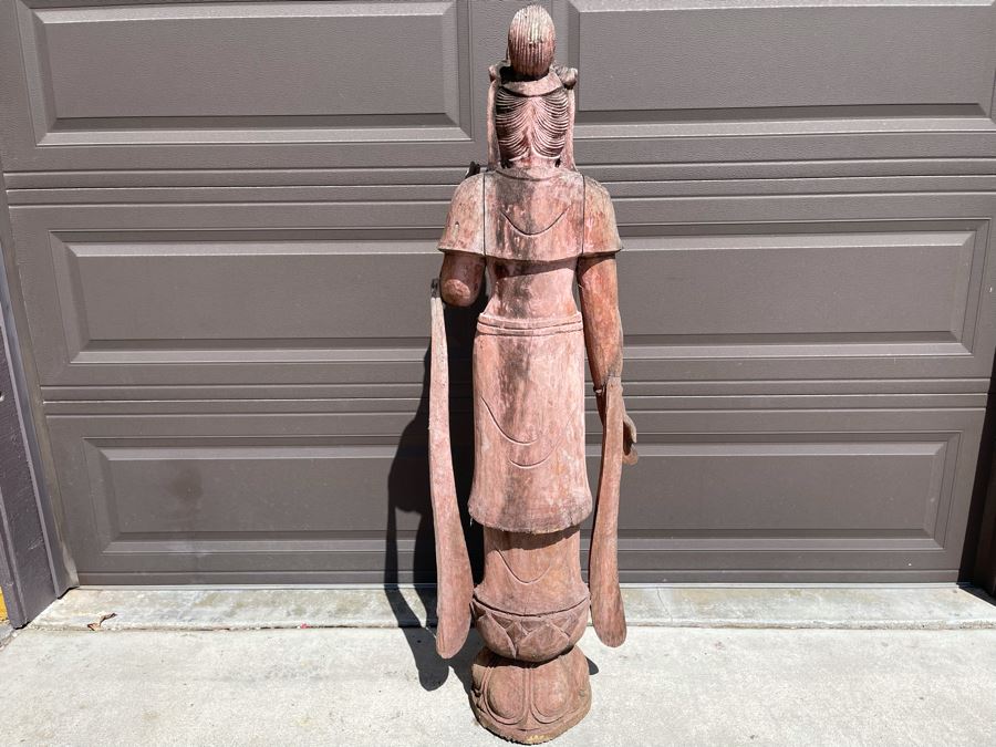 Vintage Chinese Carved Wooden Sculpture Of Guanyin Buddha 16W X 10D X 56H [Photo 11]