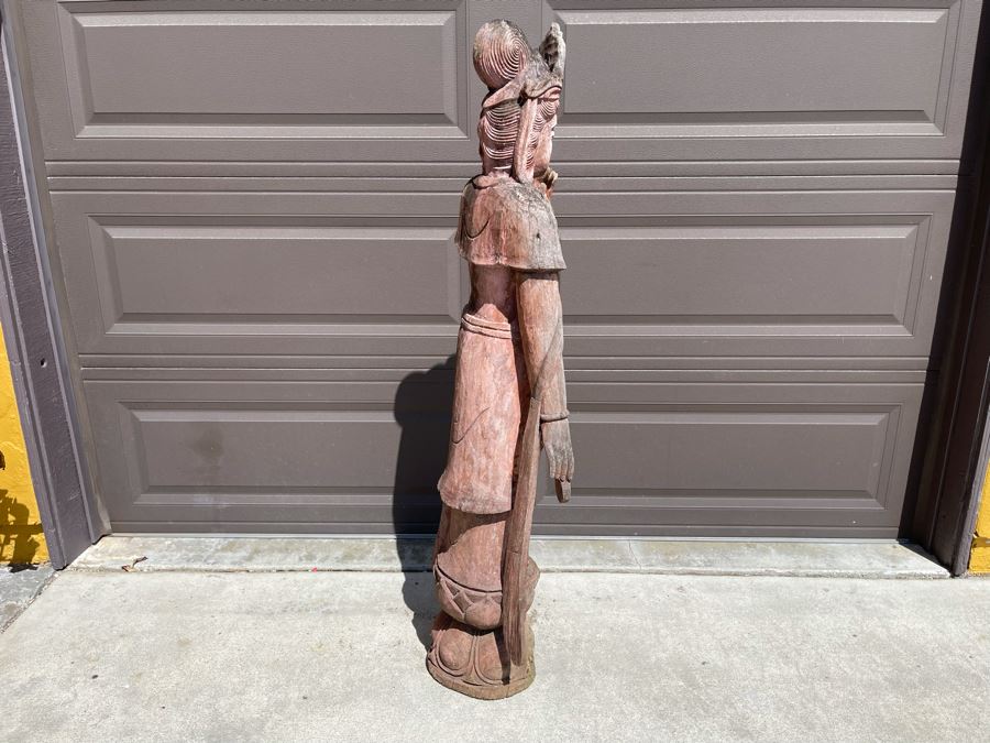Vintage Chinese Carved Wooden Sculpture Of Guanyin Buddha 16W X 10D X 56H [Photo 13]