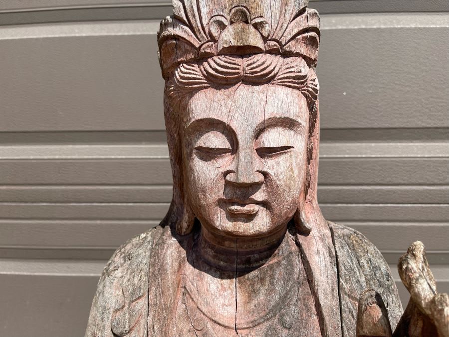 Vintage Chinese Carved Wooden Sculpture Of Guanyin Buddha 16W X 10D X 56H [Photo 6]