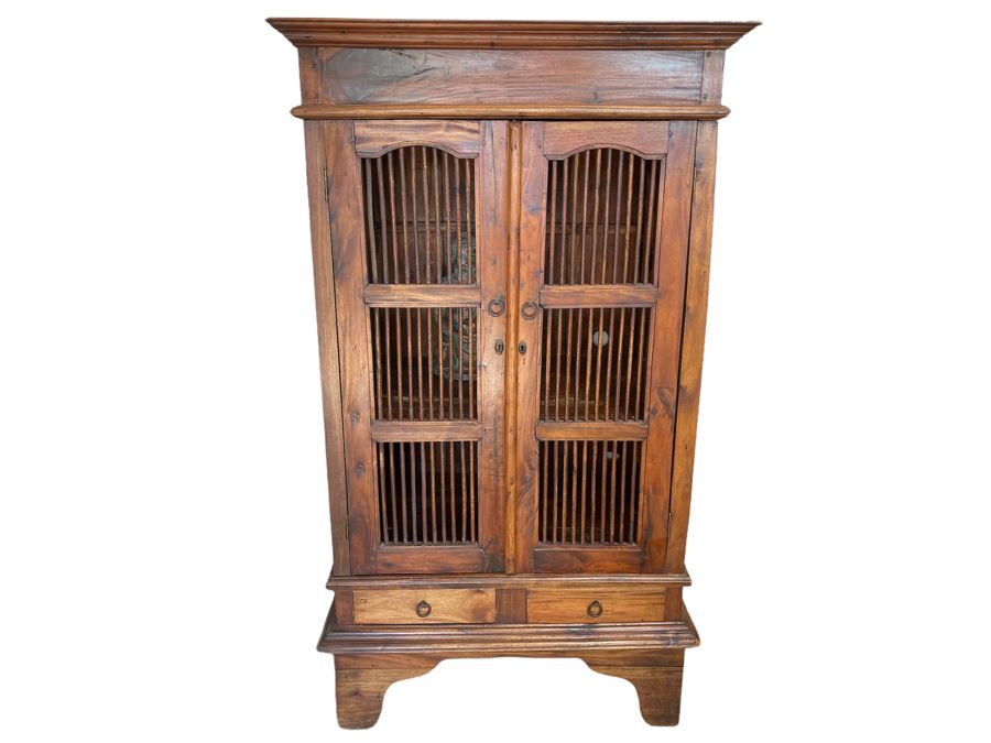 Indonesian Teak Spindle Front And Sides Cabinet With 2-Drawers 39W X 26D X 68.5H [Photo 1]