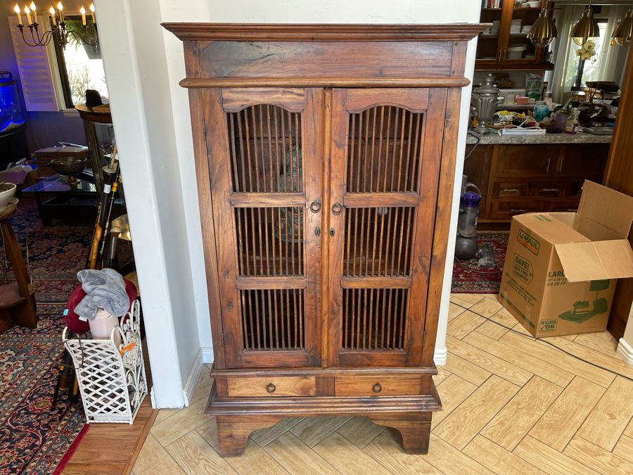 Indonesian Teak Spindle Front And Sides Cabinet With 2-Drawers 39W X 26D X 68.5H [Photo 5]