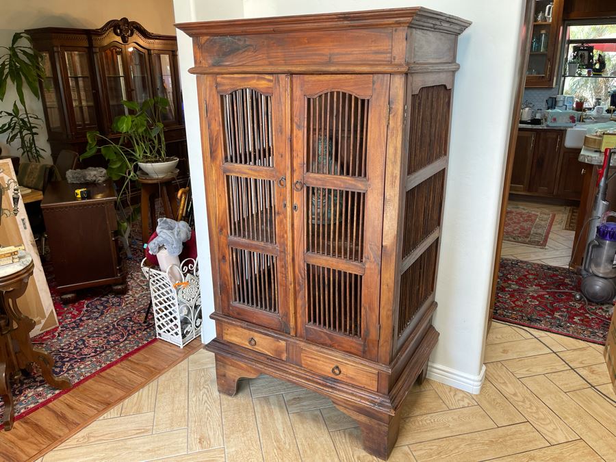 Indonesian Teak Spindle Front And Sides Cabinet With 2-Drawers 39W X 26D X 68.5H [Photo 6]