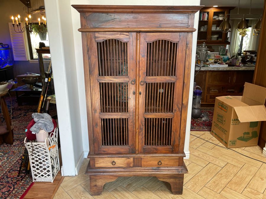 Indonesian Teak Spindle Front And Sides Cabinet With 2-Drawers 39W X 26D X 68.5H [Photo 4]