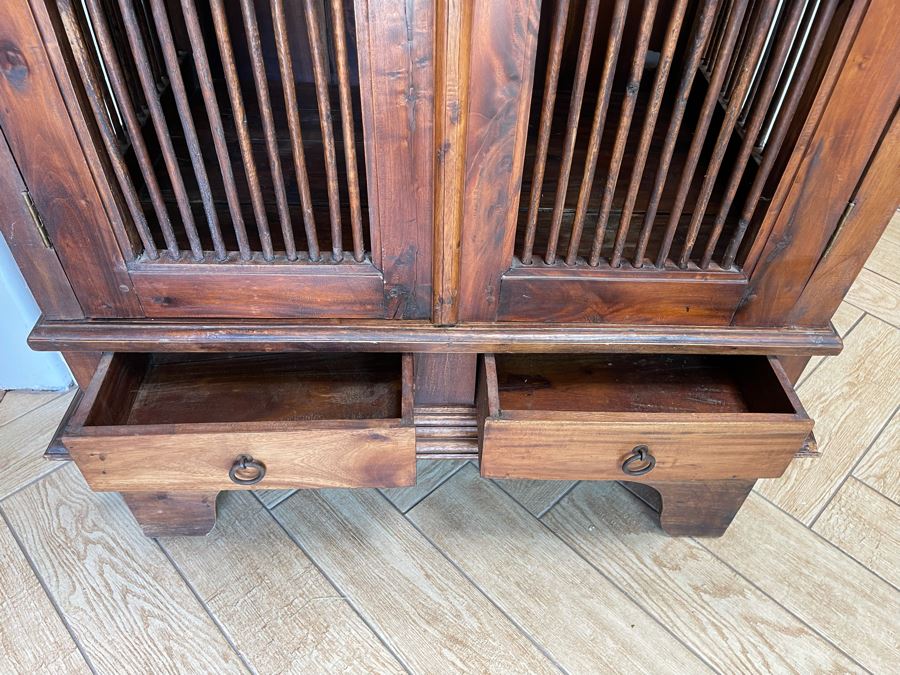 Indonesian Teak Spindle Front And Sides Cabinet With 2-Drawers 39W X 26D X 68.5H [Photo 11]