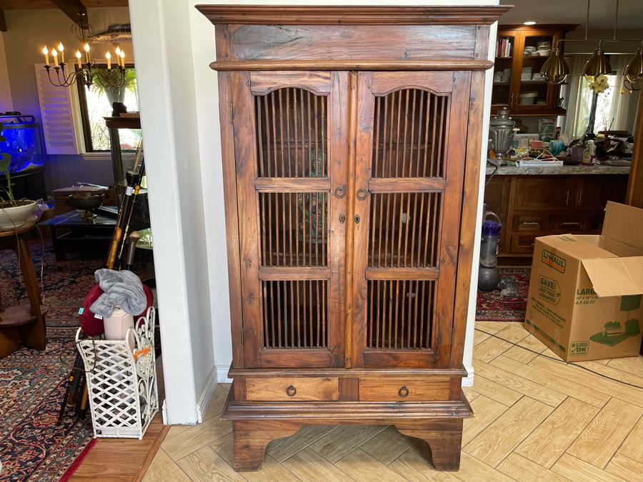 Indonesian Teak Spindle Front And Sides Cabinet With 2-Drawers 39W X 26D X 68.5H [Photo 2]