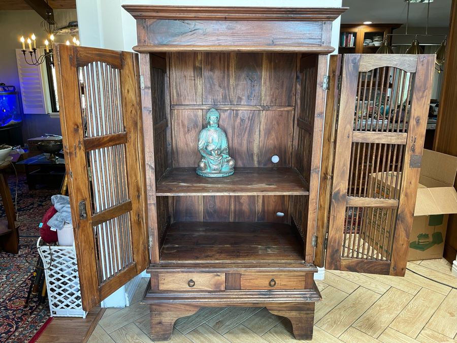Indonesian Teak Spindle Front And Sides Cabinet With 2-Drawers 39W X 26D X 68.5H [Photo 12]