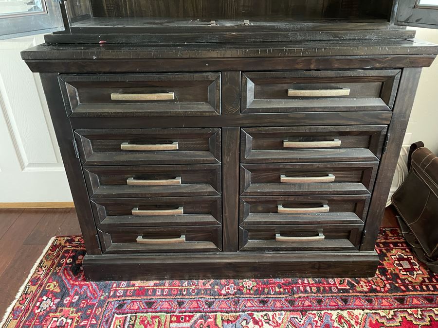 Black 10-Drawer Cabinet With Glass Front Shelving Hutch 44W X 19.5D X 81H [Photo 8]