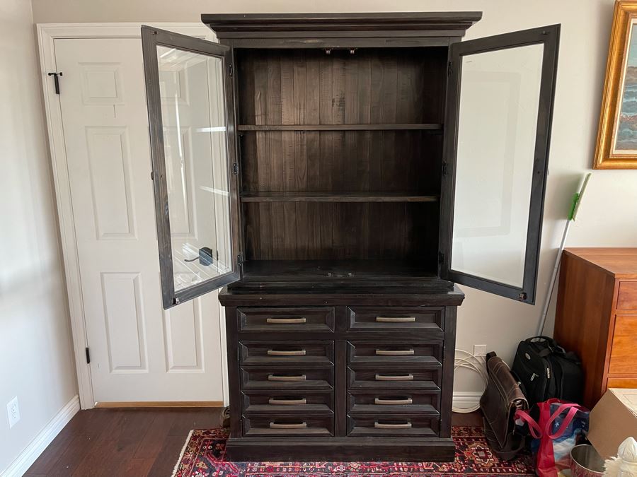 Black 10-Drawer Cabinet With Glass Front Shelving Hutch 44W X 19.5D X 81H [Photo 6]