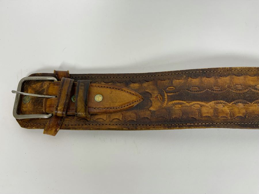 Tooled Leather .22 Caliber Gun Holster Belt Size 38 Made In Mexico [Photo 7]