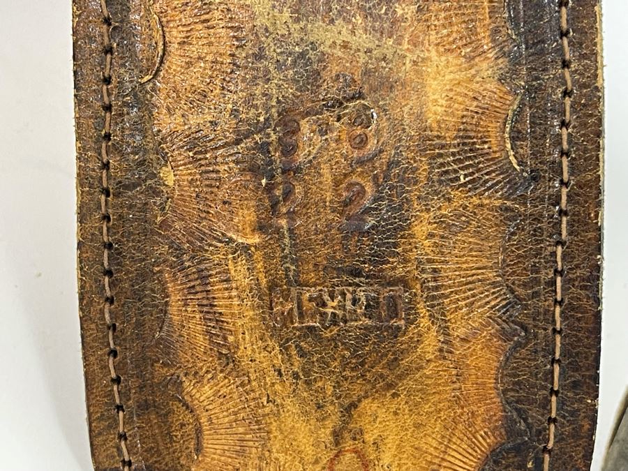 Tooled Leather .22 Caliber Gun Holster Belt Size 38 Made In Mexico [Photo 10]