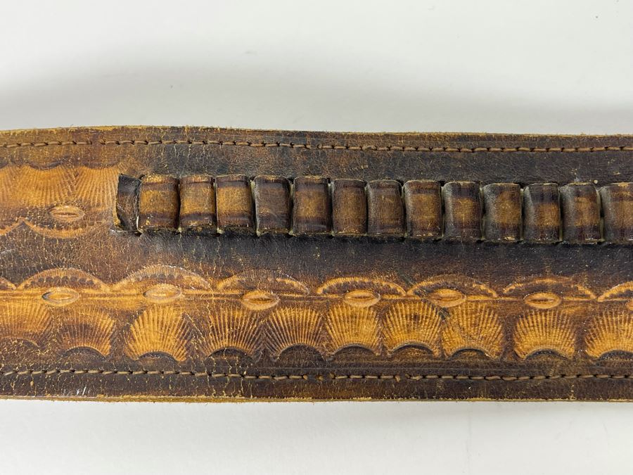 Tooled Leather .22 Caliber Gun Holster Belt Size 38 Made In Mexico [Photo 4]