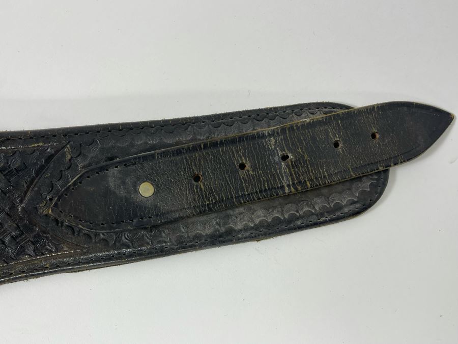 Tooled Leather .22 Caliber Gun Holster Belt Size 36 Made In Mexico [Photo 10]