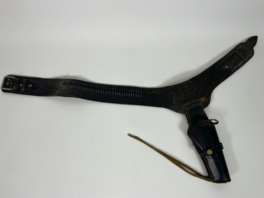 Tooled Leather .22 Caliber Gun Holster Belt Size 36 Made In Mexico [Photo 3]