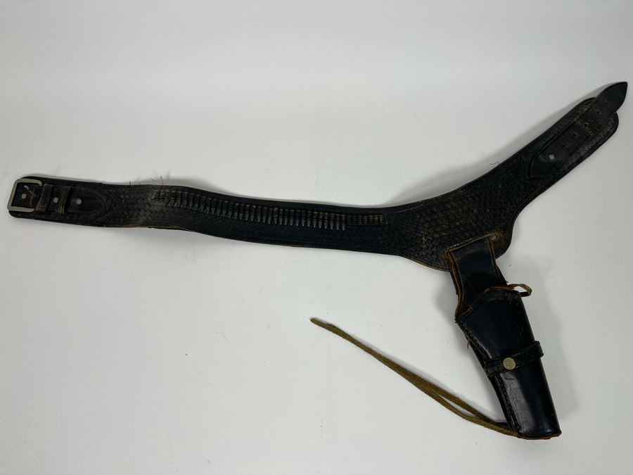 Tooled Leather .22 Caliber Gun Holster Belt Size 36 Made In Mexico [Photo 2]