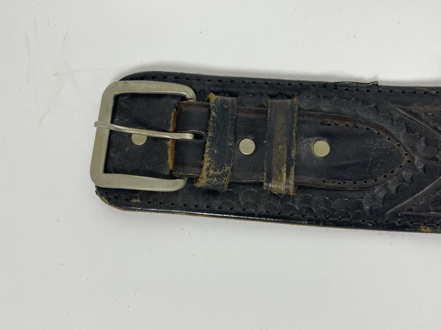 Tooled Leather .22 Caliber Gun Holster Belt Size 36 Made In Mexico [Photo 8]