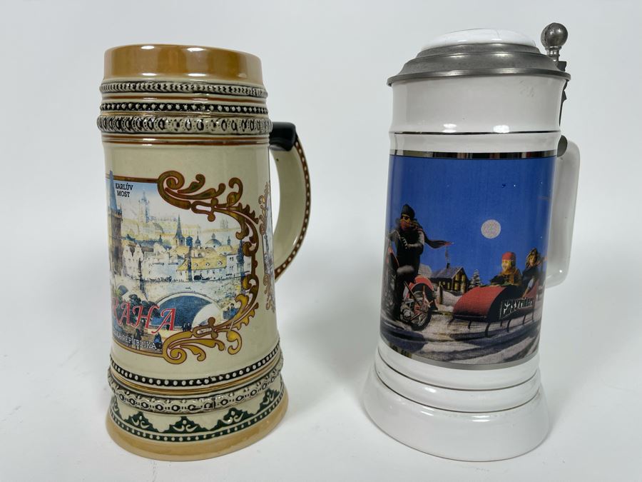 Pair Of Beer Steins - One Is Limited Edition David Mann Limited Edition 8H [Photo 2]