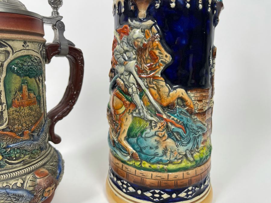 Pair Of German Beer Steins 11.5H And 7.5H [Photo 3]