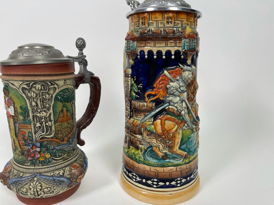 Pair Of German Beer Steins 11.5H And 7.5H [Photo 5]