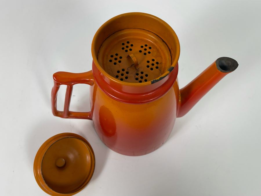 Mid-Century Orange Descoware Enamel Coffee Pot Made In Belgium 10H [Photo 5]