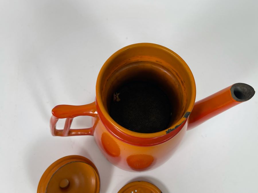 Mid-Century Orange Descoware Enamel Coffee Pot Made In Belgium 10H [Photo 7]