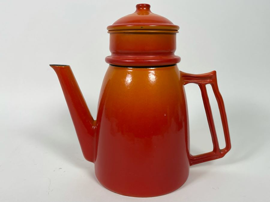 Mid-Century Orange Descoware Enamel Coffee Pot Made In Belgium 10H [Photo 3]