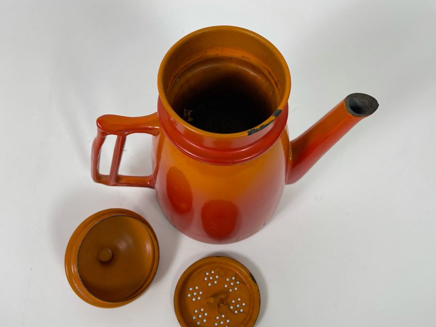 Mid-Century Orange Descoware Enamel Coffee Pot Made In Belgium 10H [Photo 6]