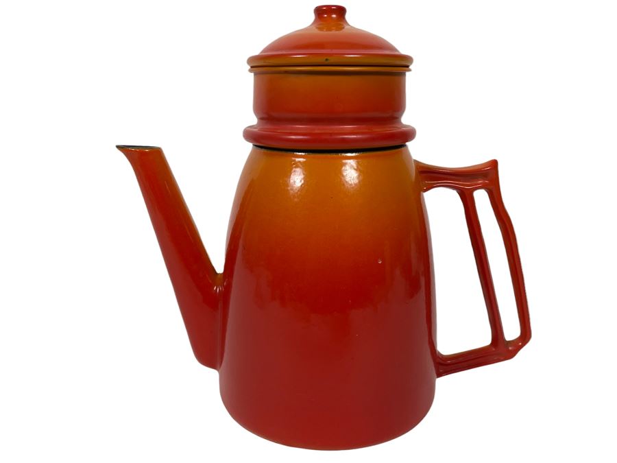 Mid-Century Orange Descoware Enamel Coffee Pot Made In Belgium 10H