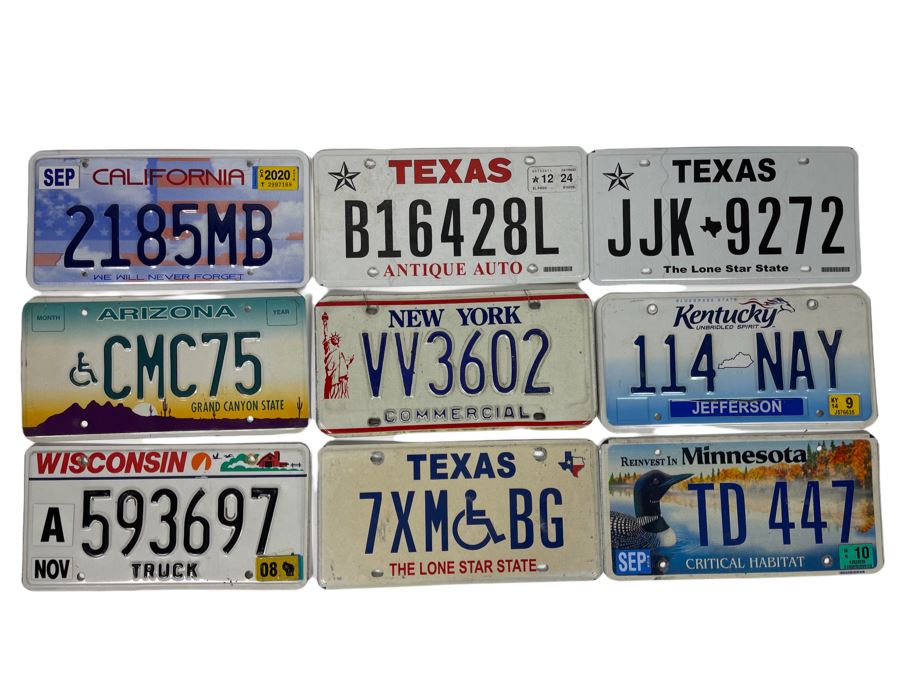 Nine License Plates From Various States [Photo 1]