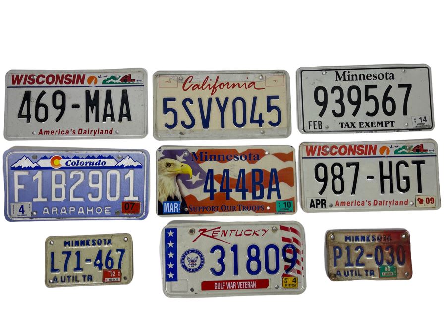 Nine License Plates From Various States [Photo 1]