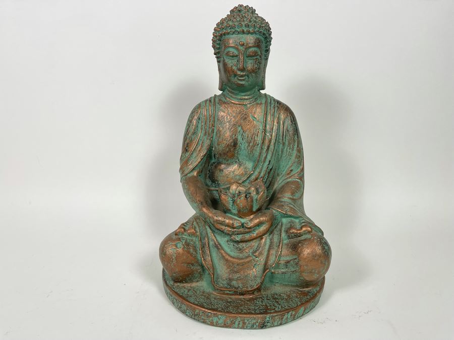 Concrete Buddha Statue With Bronze Patina 9W X 16H [Photo 3]