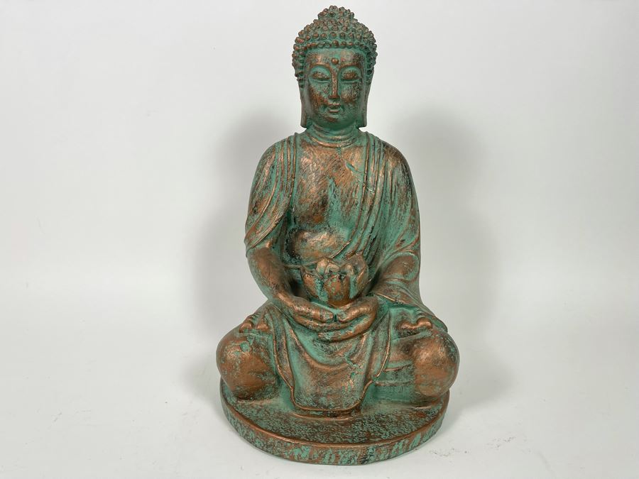 Concrete Buddha Statue With Bronze Patina 9W X 16H [Photo 2]