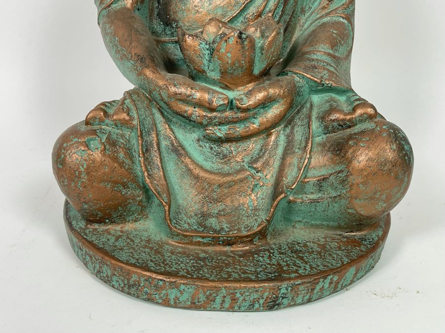 Concrete Buddha Statue With Bronze Patina 9W X 16H [Photo 6]