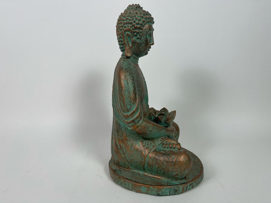 Concrete Buddha Statue With Bronze Patina 9W X 16H [Photo 7]