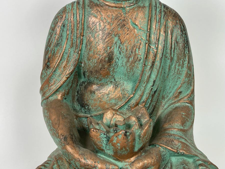 Concrete Buddha Statue With Bronze Patina 9W X 16H [Photo 5]