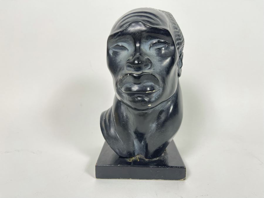Vintage Fred Press African Male Bust Head Plaster Sculpture 7W X 6.5D X 9H [Photo 3]