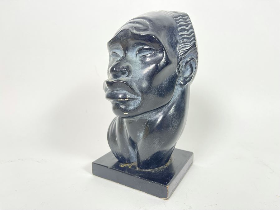 Vintage Fred Press African Male Bust Head Plaster Sculpture 7W X 6.5D X 9H [Photo 4]