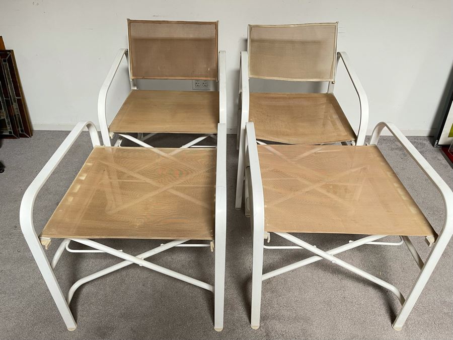 Pair Of Woodard Outdoor Folding Aluminum Chairs With Ottomans [Photo 9]