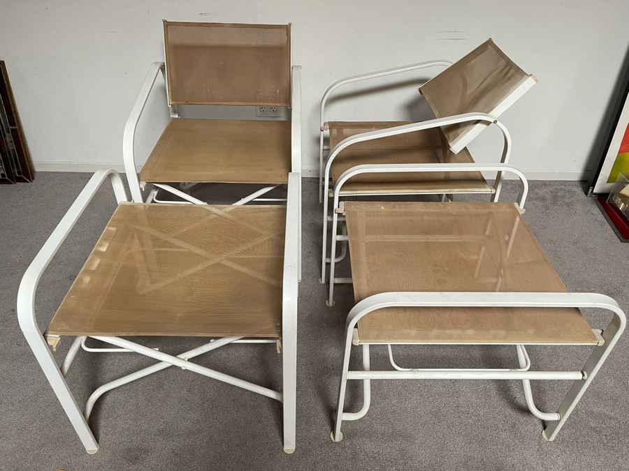 Pair Of Woodard Outdoor Folding Aluminum Chairs With Ottomans [Photo 2]