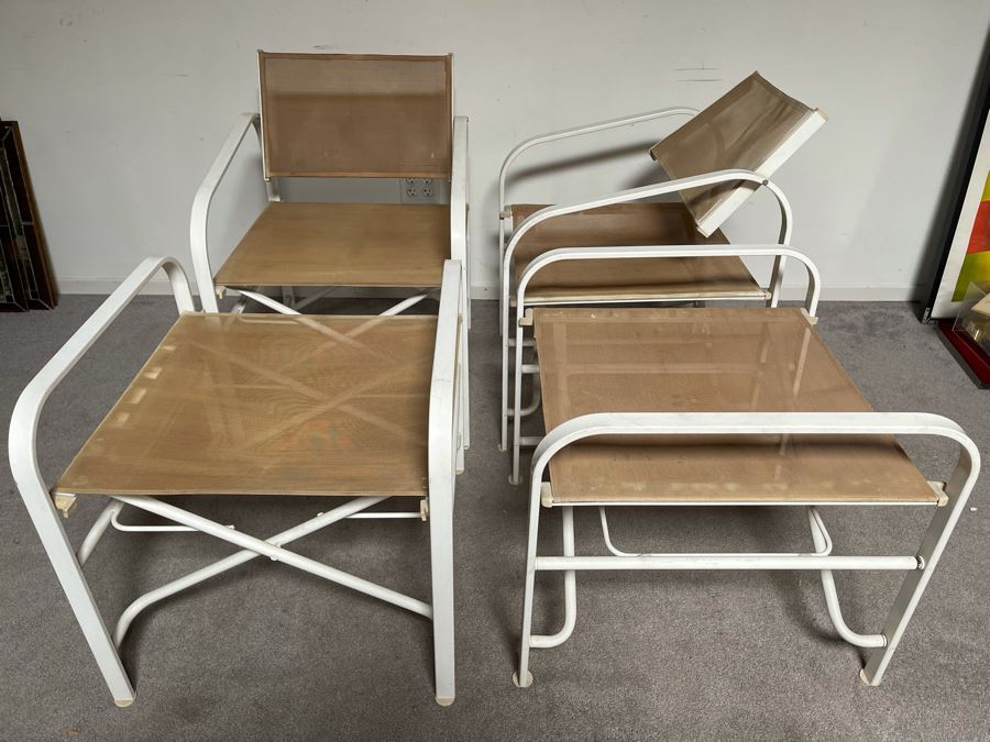 Pair Of Woodard Outdoor Folding Aluminum Chairs With Ottomans [Photo 6]