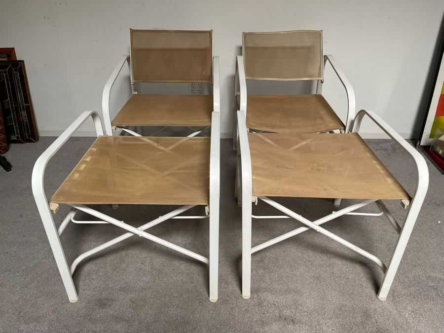 Pair Of Woodard Outdoor Folding Aluminum Chairs With Ottomans [Photo 7]