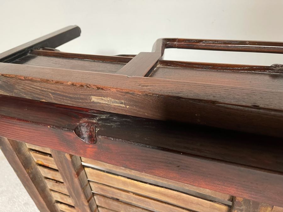 Rare Antique Korean Litter Gama With Slatted Base And Original Poles For Carrying Human - See Photos For Glass Top Used As Coffee Table 41 X 35 (Poles 6'L) [Photo 21]